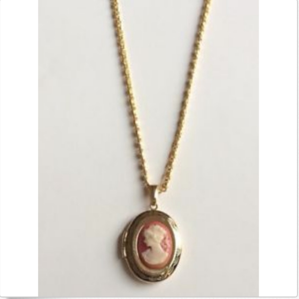 Gold Cameo Necklace Locket Plus Size 24" X-Long - Picture 4 of 8